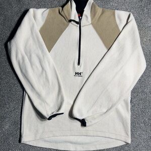 (M) Helly Hansen Cream and Tan Half-Zip Fleece Sweater